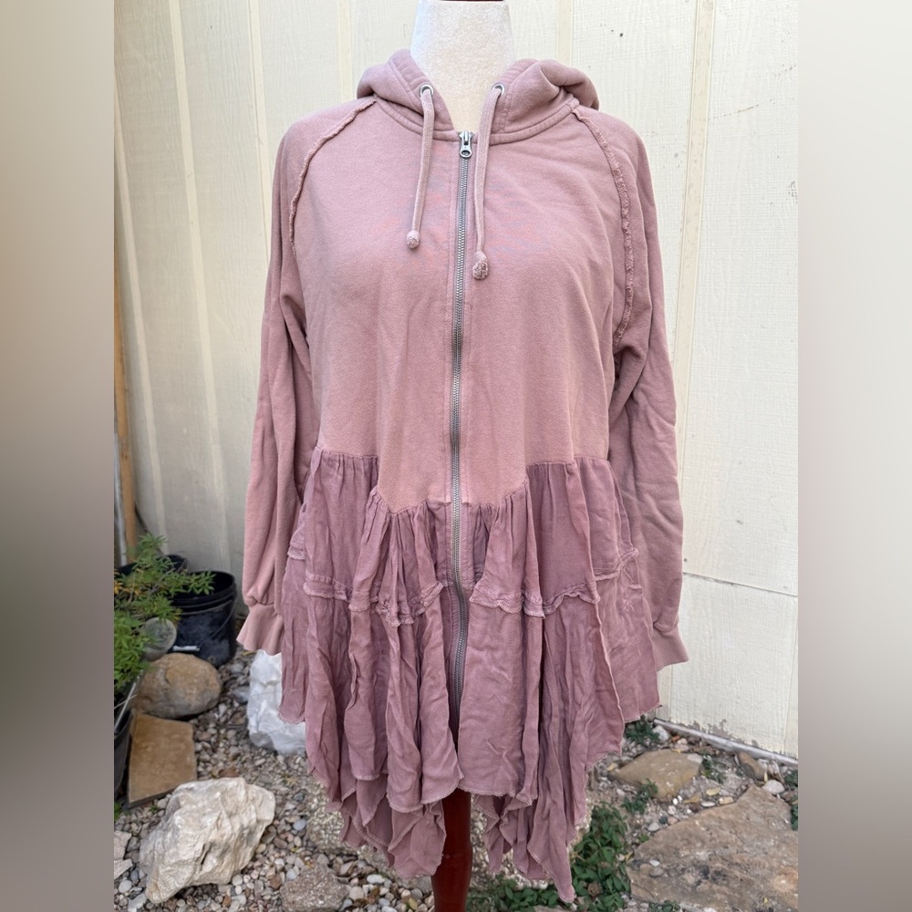 Free People Moon Dust Moondust Hoodie Zip Cardigan Tiered Boho Hood Cardi - Picture 2 of 7